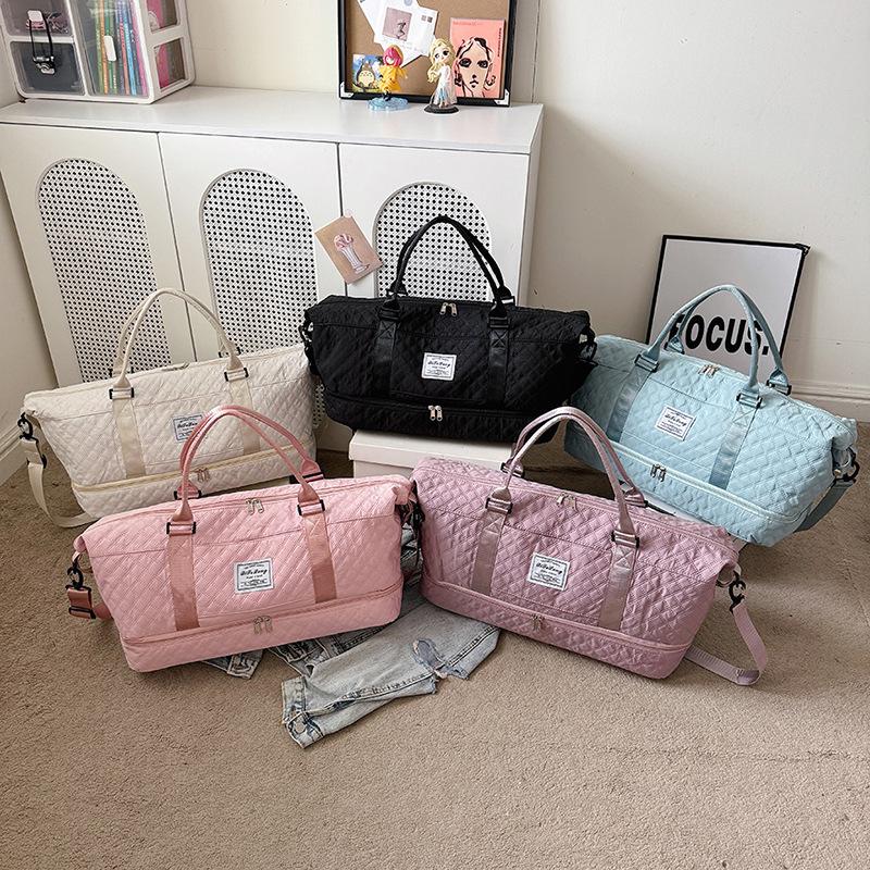 Short Outing Sports Bag Casual Simple Rhombus with Shoes Compartment Portable Travel Bag Dry and Wet Separation Fitness Bag