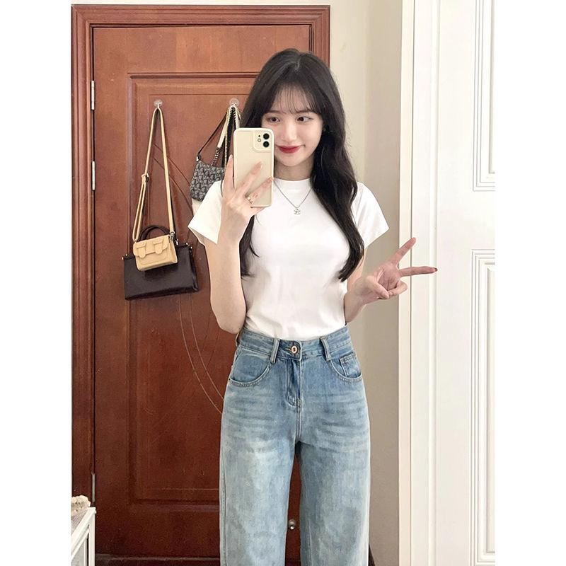 

Trendy Slim Fit Solid Color Short Sleeve T-Shirt for Women & Students XL чорний