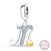 925 Silver Charm Beads Classic Gold Heart-Shaped 26 Letters Pendant For Bracelet DIY Charm Birthday Jewelry