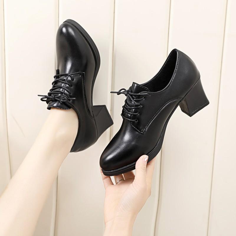 2025 new deep-mouth fashion soft leather one-pedal single shoes summer versatile large-size lace-up round head casual leather shoes
