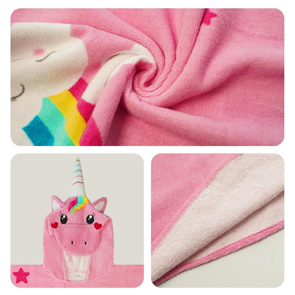 LOLANTA Kids' Hooded Bathrobe, Baby Bath Towel, 100% Cotton, Perfect for Water Play, Pool, Bath, Baby Shower, Unicorn Pink, Ages 1-3