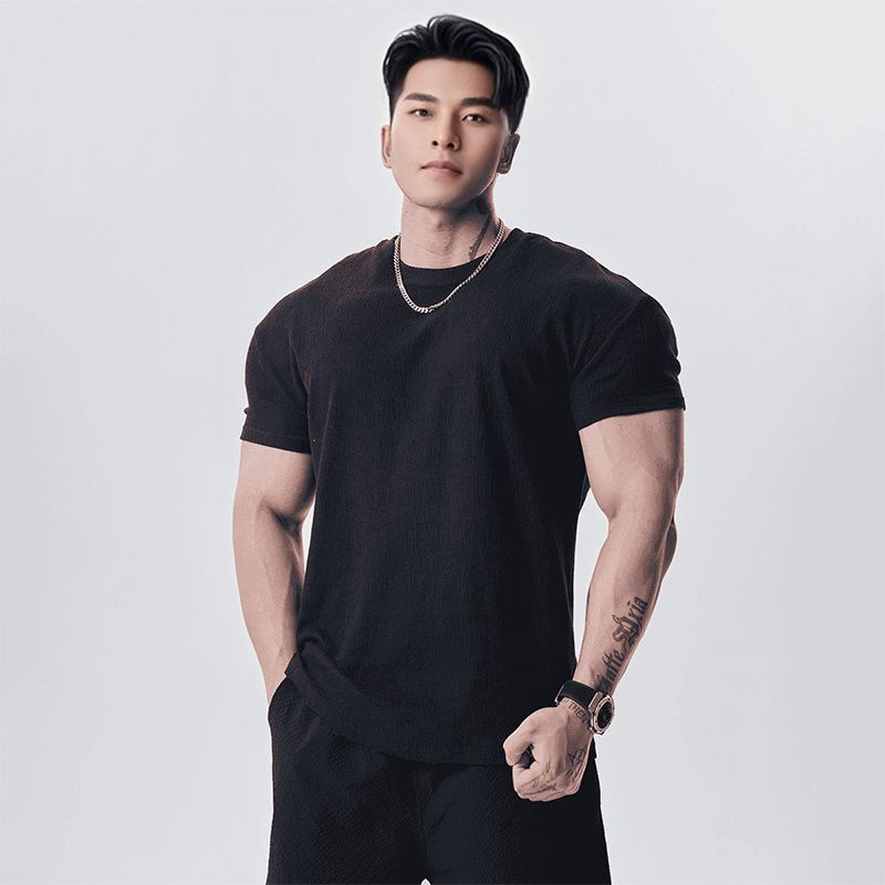 Men Solid V Neck T Shirt Short Sleeve Stretch Casual Workout Top For Daily And Gym Wear