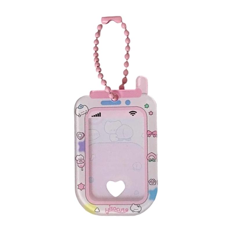 

Cute Phone Shape Photo Card Holder 1Inch Decorative Idol Photocard Protective Sleeve Acrylic Card Case Keychain Charm рожевий