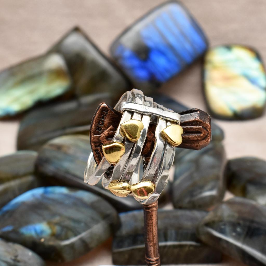 Clarity Meditation Spinning Ring 925 Sterling Silver Five Heart Design Stacking Stackable Textured Band Ring For Women & Girls