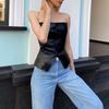 Piba Yi European & American INS Style Women's Summer Off-Shoulder Short PU Leather Sexy Top