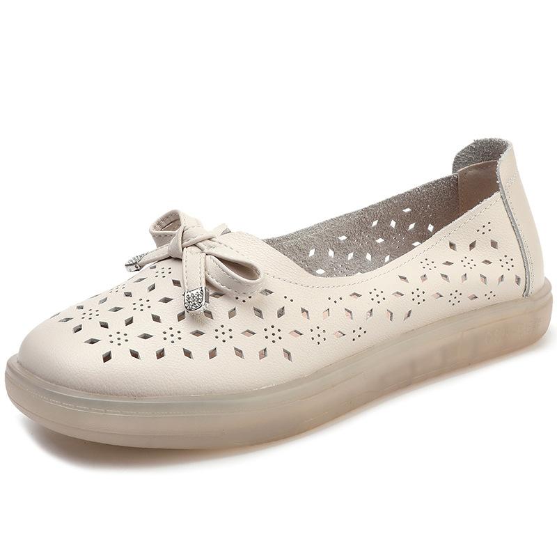 Fashion GKTINOO 2025 Genuine Leather Shoes Hollow Out Women Ballet Flats Summer Women's Solid Soft bottom Shoes Woman Slip On Loafers