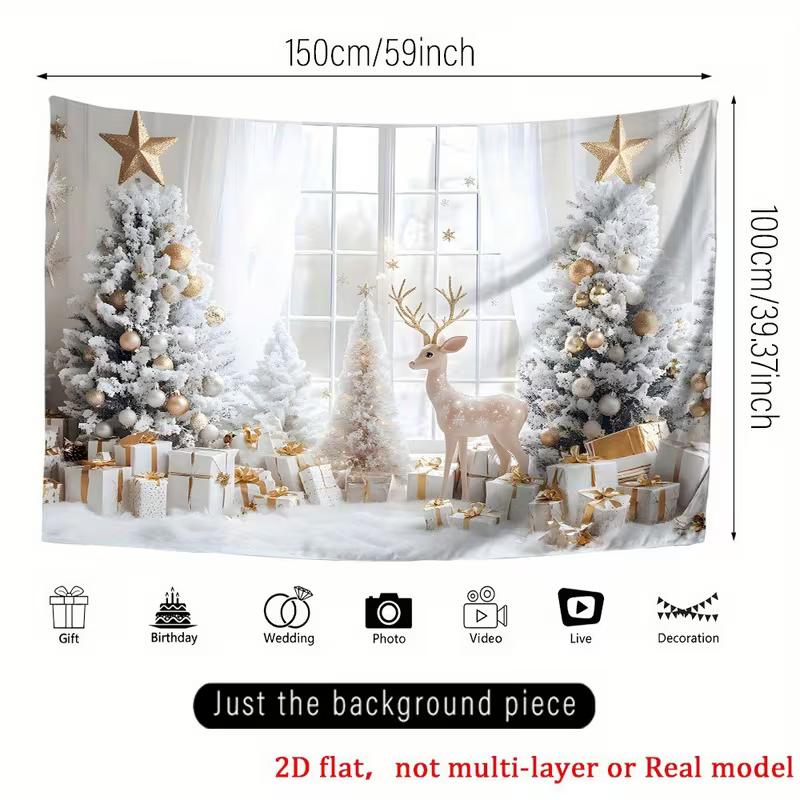 2D Christmas Window Backdrop Winter Reindeer Photography Background