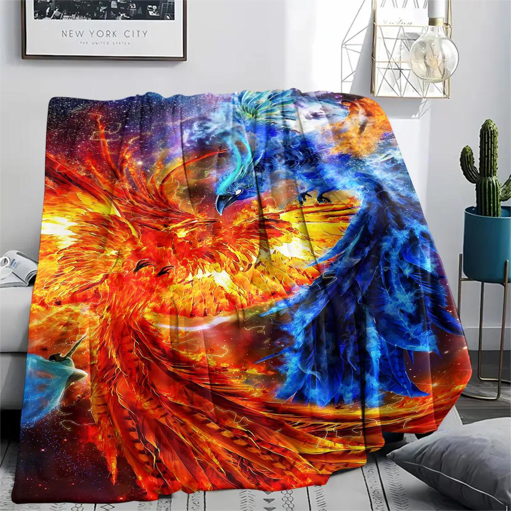 1Pc Phoenix Print Flannel Blanket, High Quality Comfortable for All Seasons, Home Decor, Warmth and Comfort, Perfect for Gifts