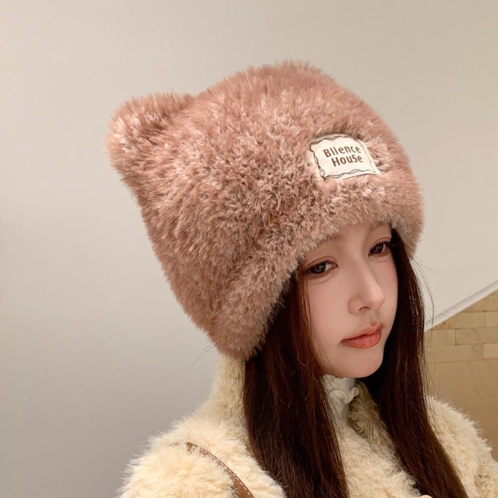 Polyester Knitted Beanie Hat Cold Proof Cozy Warm Hat Cute Fuzzy Knit Hat Daily Use