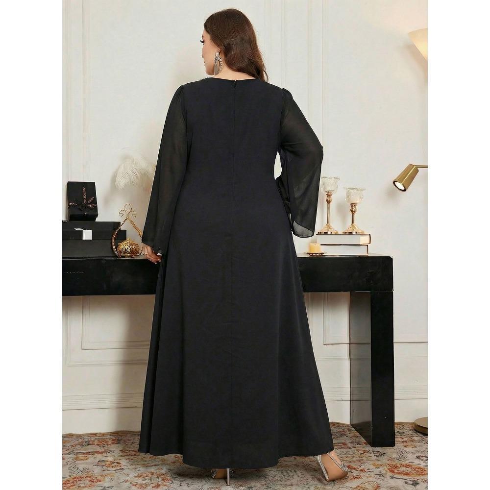 Plus Size Elegant Round Neck Beaded Embroidered Sequin Evening Gown Formal Wedding Party Bridesmaid Dress