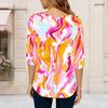 Women Plus Size Round Neck Three Quarter Sleeve Tie Dye Printed Curved Hem T Shirt