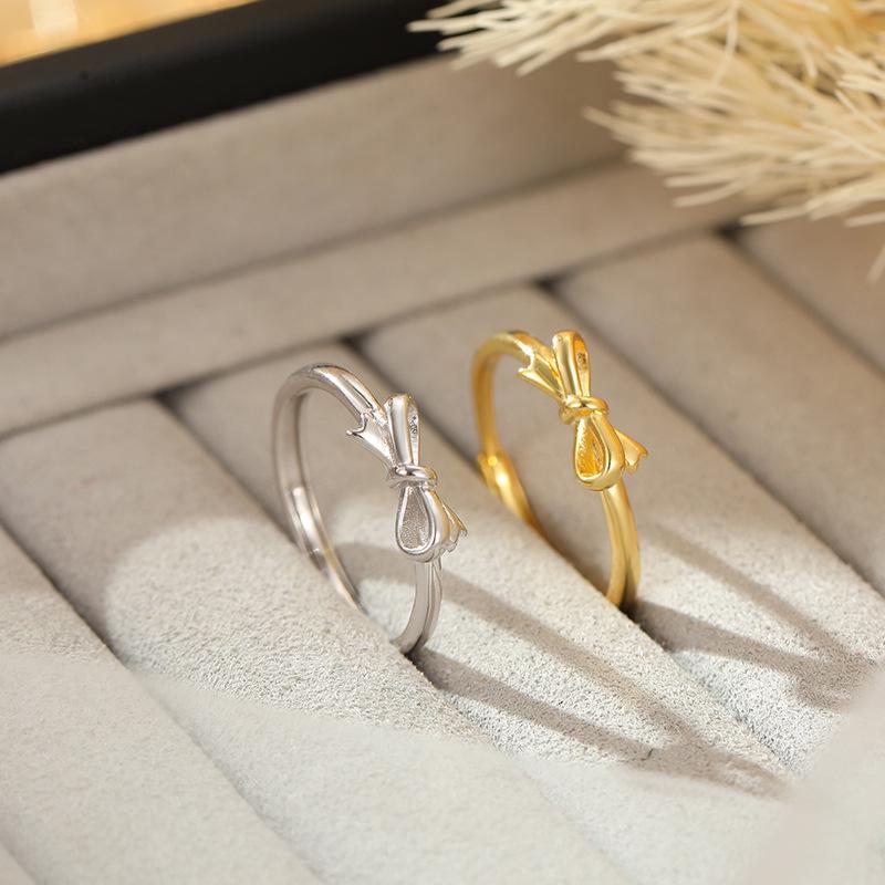 Banyan Tree 925 Silver Princess Bow Ring - Simple Sweet Style Niche Jewelry for Women
