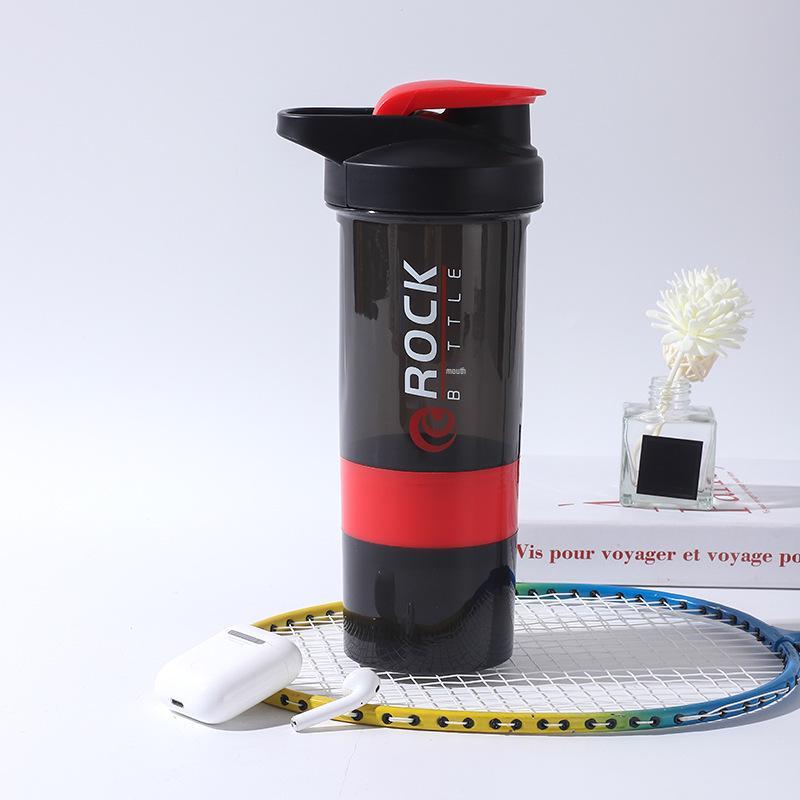 Three-Layer Fitness Shaker Bottle with Food Grade Pill and Powder Compartments