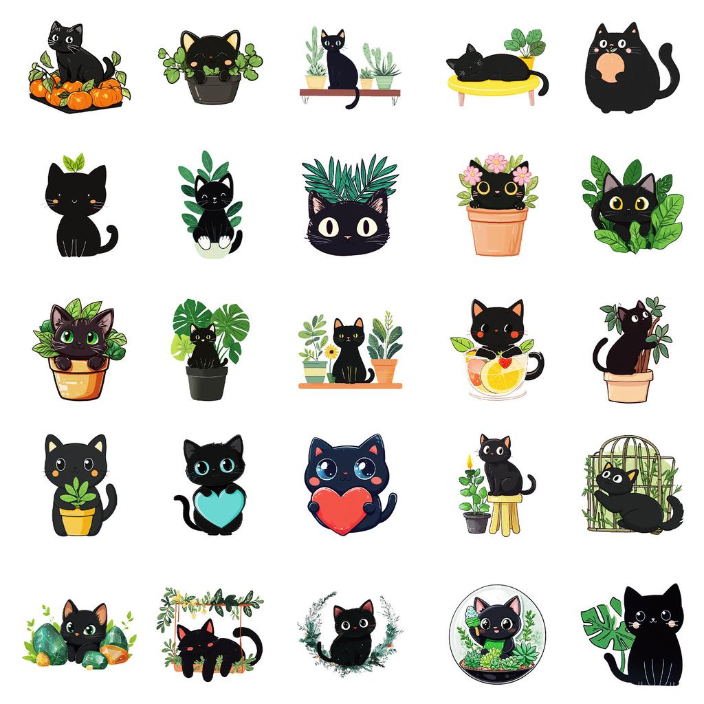 50 Hand-Painted Cao Zhi Black Cat Graffiti Decorative Stickers Children'S Reward Cartoon Stickers