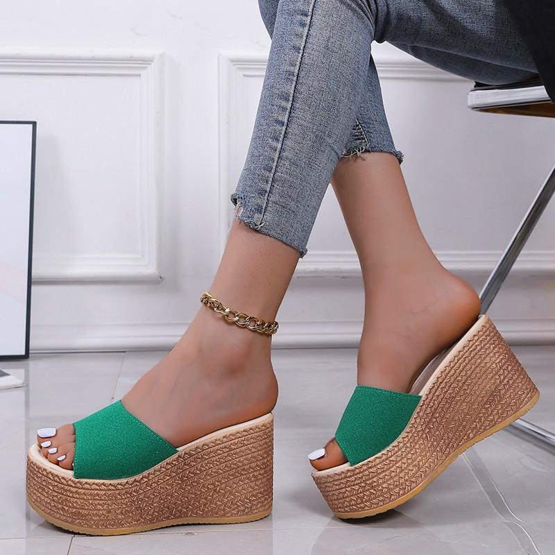 2021 Summer New Women's Shoes Korean Version of Muffin Thick-soled Cool Slippers Women's Word with Outer Wear Wedge Heel Cool Slippers
