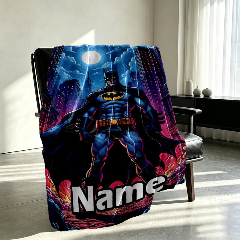 Custom Name Personalized Batman Print Blanket, Home Decor, Bedroom, Sofa, Camping, Couch, Gifts for Birthday Christmas