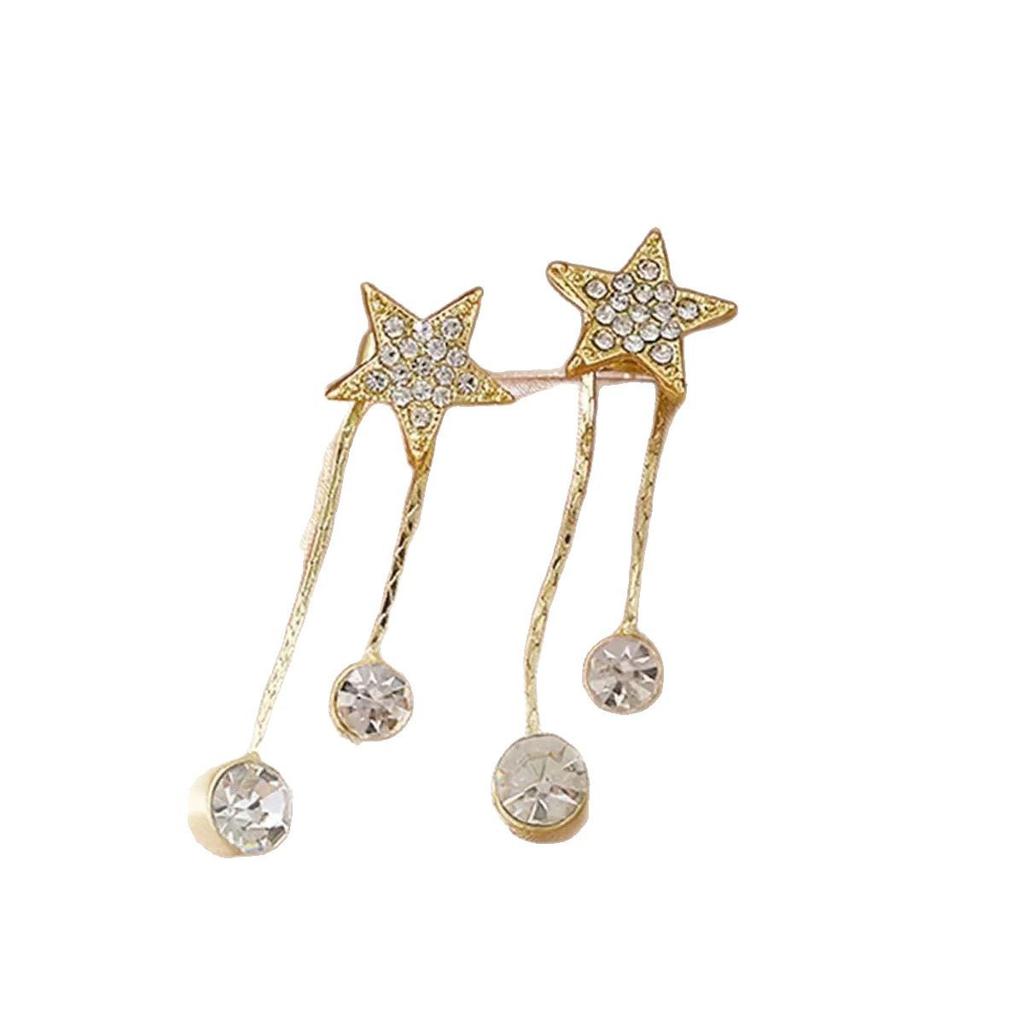 Korean Design Five - Pointed Star Tassel Earrings , Chic Fashion Drop Earrings for Women , Gold Alloy