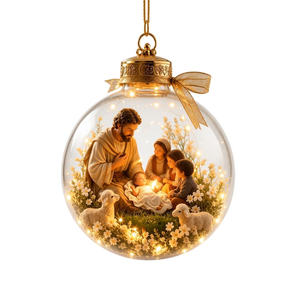 Battery Operated 3D Glowing Christmas Ball Ornament, Hanging Holiday Tree Decoration for Christmas Party and Gift Giving