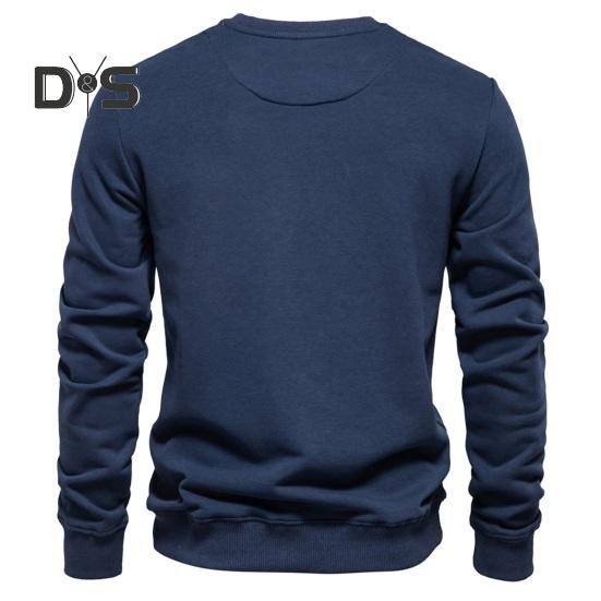 Fall Winter Men Top Loose O Neck Long Sleeves Pure Color Warm Pullover Mid Length Casual Daily Wear Sport Sweatshirt