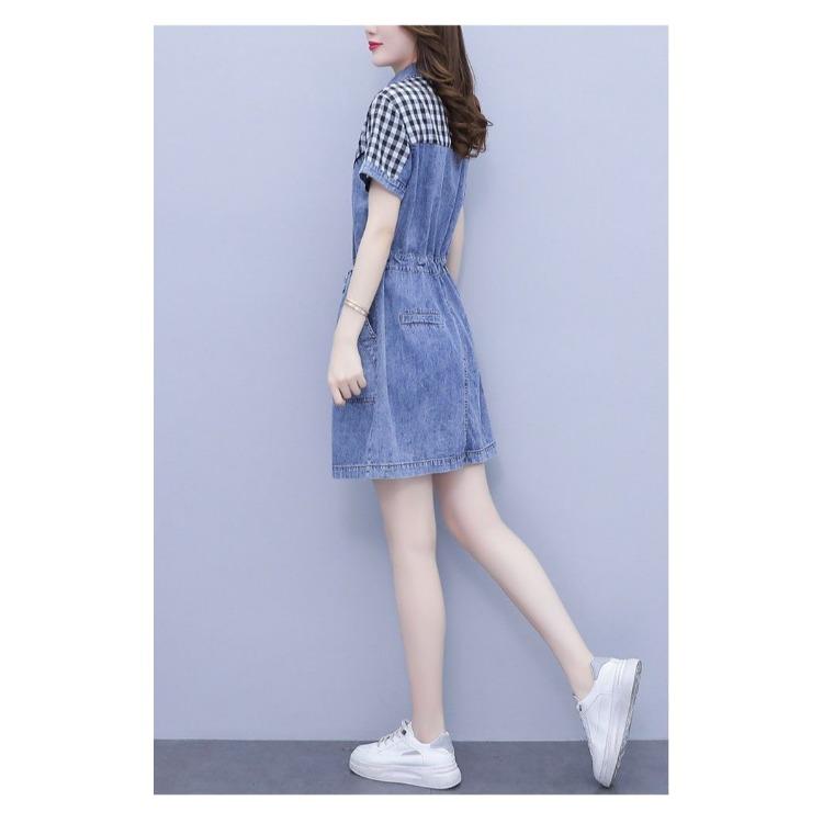 Plus Size Women Summer Fashion Denim Dress Casual Washed Patchwork Design Fat Ladies Clothing