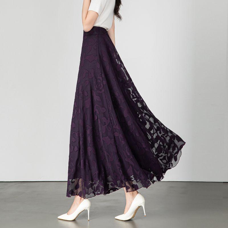 New Summer White Midi Skirt Women's Long Embroidered A-line Swing Skirt High Waist Dance Skirt