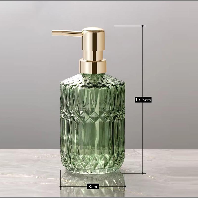 390ML Glass Lotion Bottle Diamond Shape Bathroom Soap Liquid Container Household Glass Shampoo Shower Gel Lotion Storage Bottle