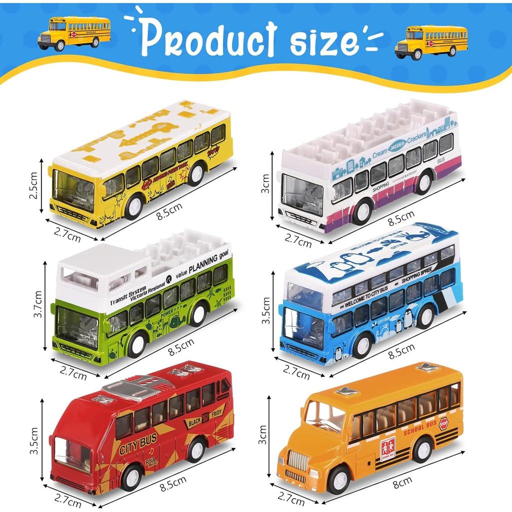 6-teiliges Schulbus-Spielzeugauto-Set, kleine Autos aus Druckgussmetall, Stadtbus, Doppeldecker, reibungsbetriebene Autos, Spielspielzeugfahrzeuge, Türen zum Öffnen, Lernspielzeug, Großpackung
