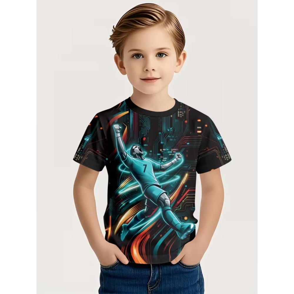 T-Shirt für Kinder Mode 3D-Druck Sommer Kurzarm-T-Shirt Personalisiertes Hip-Hop Bequemes Rundhals-T-Shirt Sportoberteil