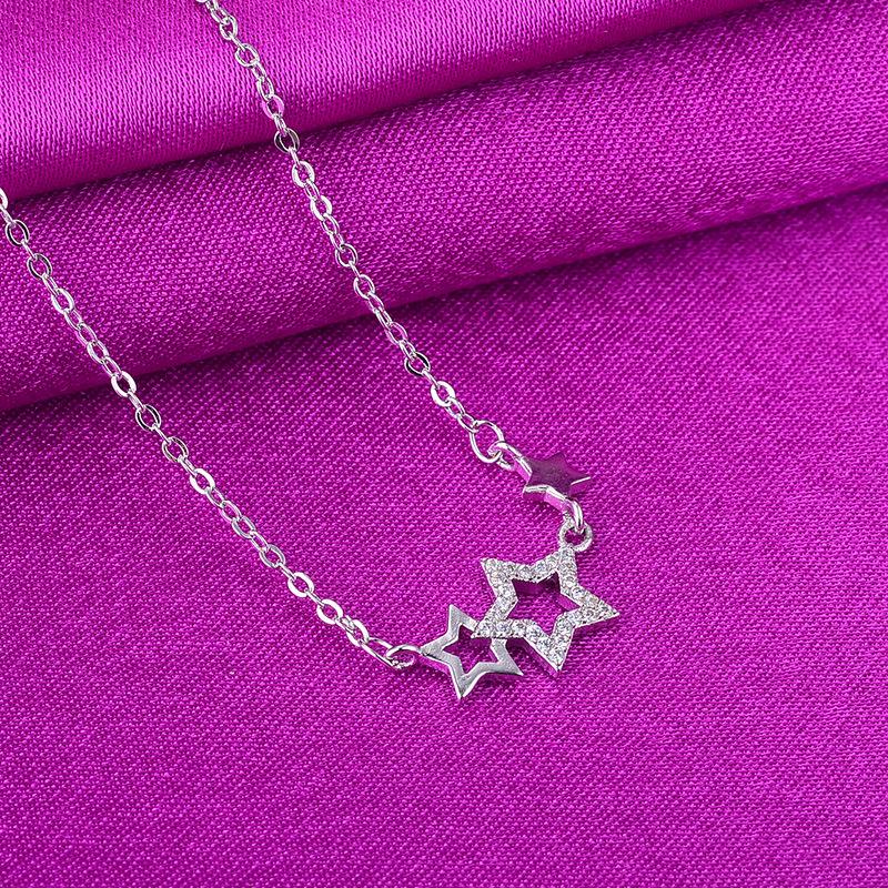 Trendy Silver-Plated Clavicle Necklace with Stone Stars - Cute Korean Jewelry, Perfect Birthday Gift