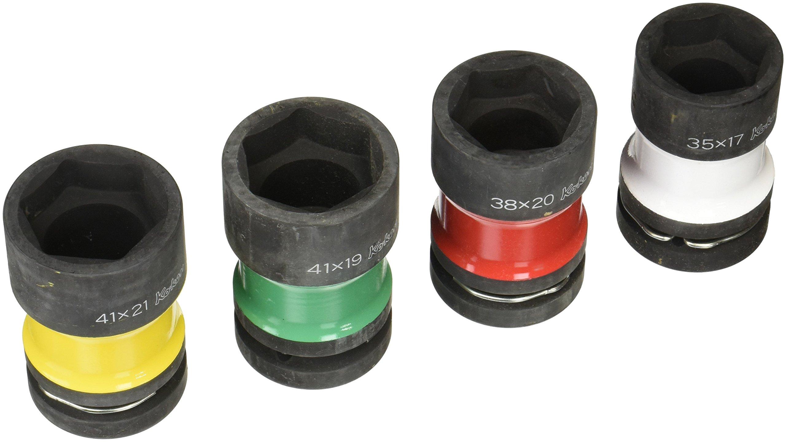 

Yamashita Industrial Research Institute (Ko-ken) Impact Wheel Nut Socket Set PW8P/4, 25.4mm Drive, Combination Type/Thin Wall/Colored, 4-Piece Set