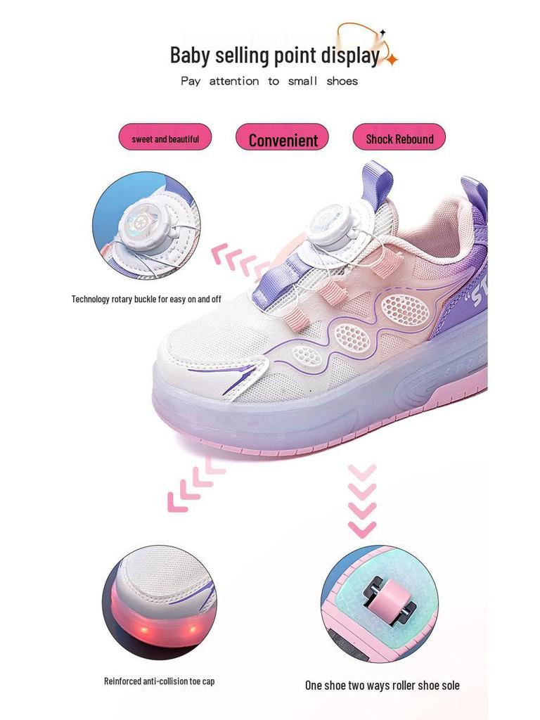 Girls' Two-Wheel Flashing Roller Skates - Mesh Sneakers for Kids