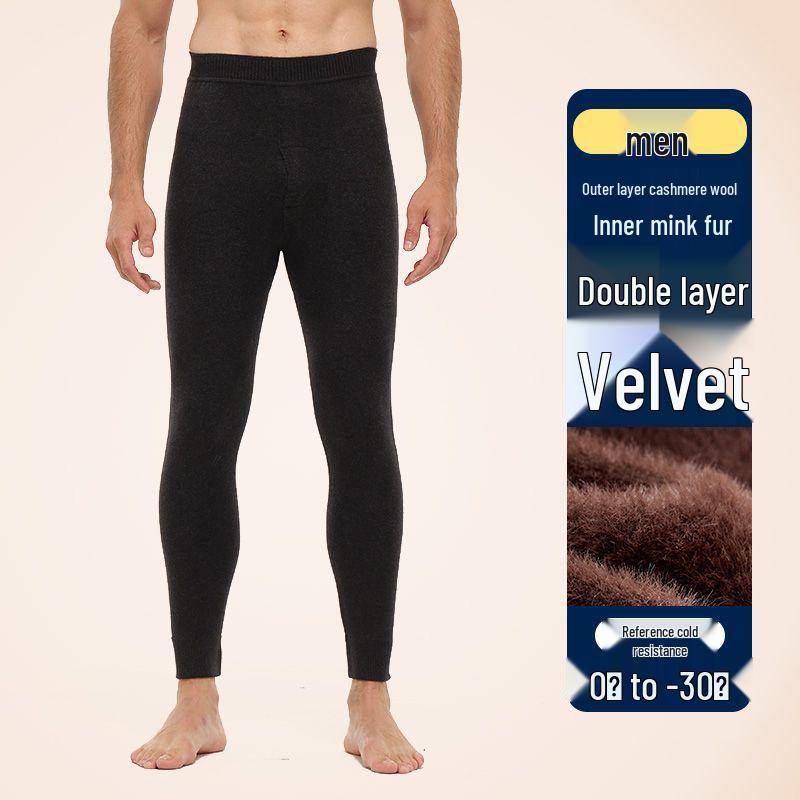 Unisex Thick Fleece-Lined Wool Pants: Warm, Slimming Base Layer with Cashmere for Winter