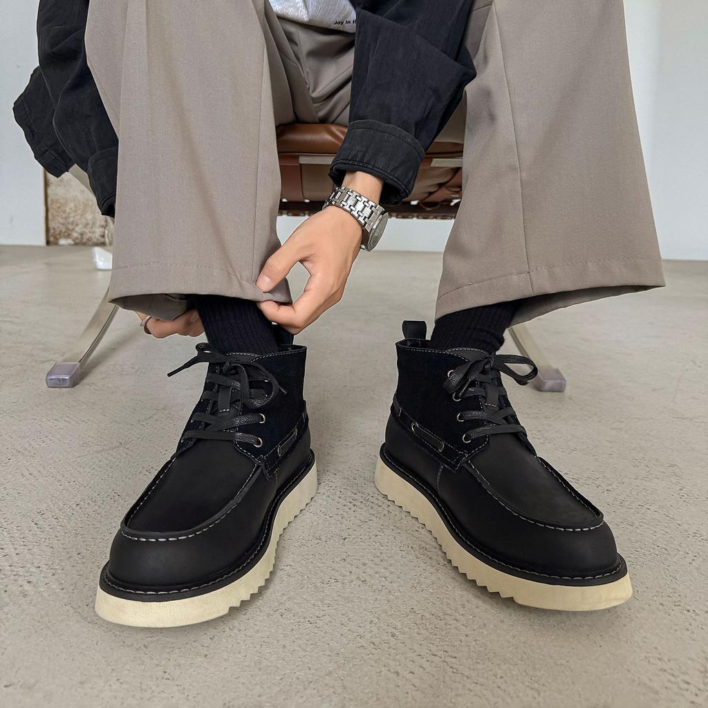 Modă 2025 Toamnă Nou Designer Cizme de Lucru pentru Bărbați Modă Casual Pantofi cu Platformă Bărbătesc Culoare Solidă Dantelă Cizme din Piele de Înaltă Calitate Bărbat