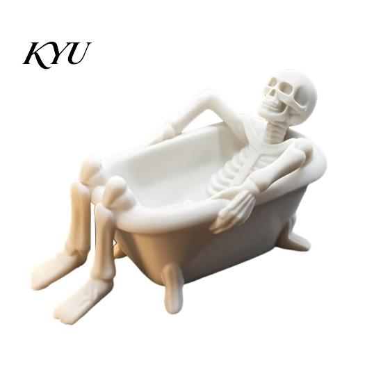 Funny Trick Toys Realistic Bathtub Skeleton Statue, Scary Prank Toy for Desk Haunted Unique Gift Friends House Decor, Spooky Mini Skull Ornament Party