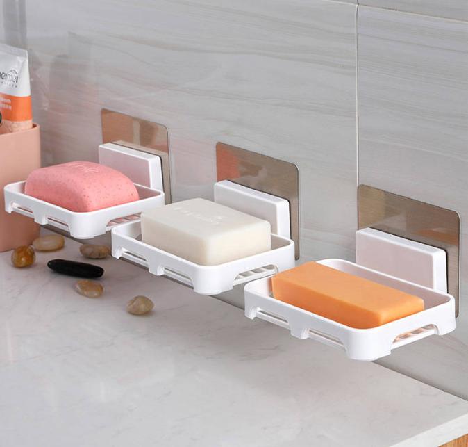 Wall-Mounted Soap Dish with Drainage - No Drilling Required Strong Adhesive, No-Trace Soap Holder (1 Piece)