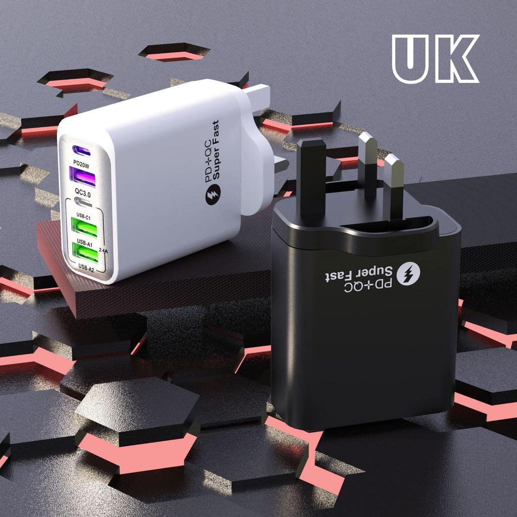 Certified 38W Multi-Port Fast Charger: 3 USB + 2 Type-C, Full Protocol Travel Charger for Mobile Phones With Flash/Fast Charging