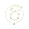 4-Piece Clover Flower Shell Jewelry Set Women - Necklace Bracelet Earrings In Titanium Steel With O-Link Chain