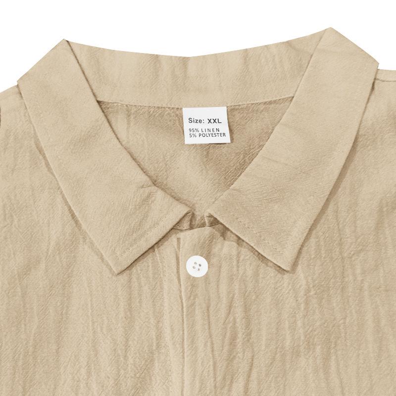 European & American Men's Breathable Cotton Linen Long Sleeve Shirt & Trousers Set