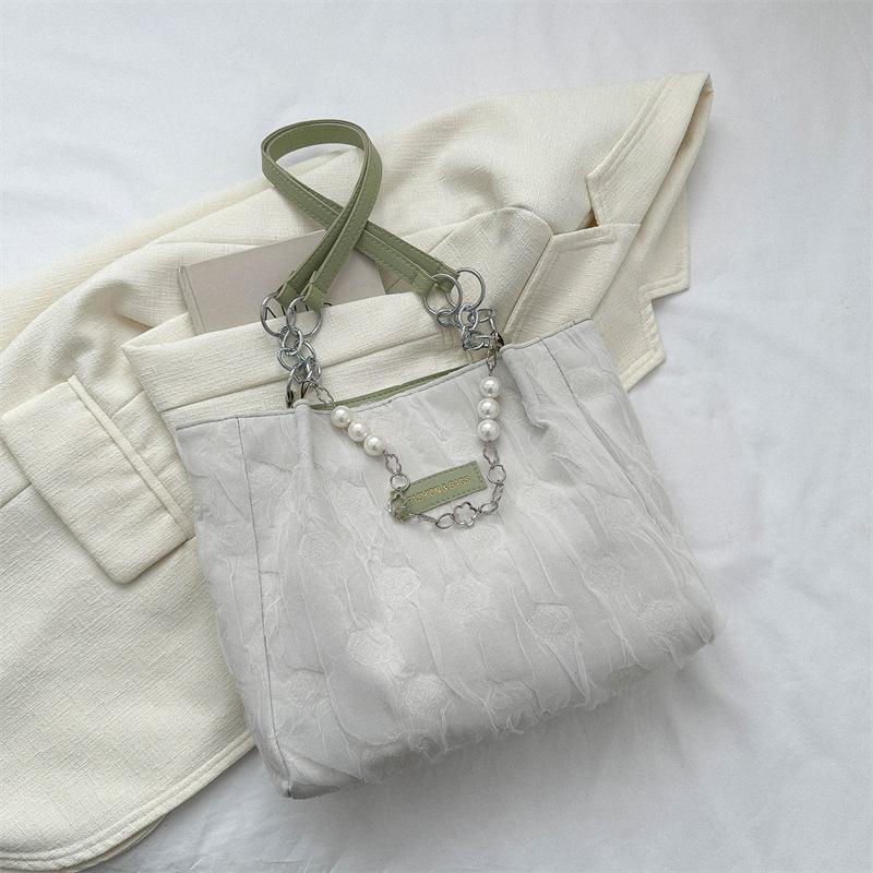 2025 Новая Мода Индивидуальность Жемчужная Цепочка Повседневный Зарубежный Стиль Сумка на Плечо Сумка Кроссбоди Большая Вместимость Женская Сумка