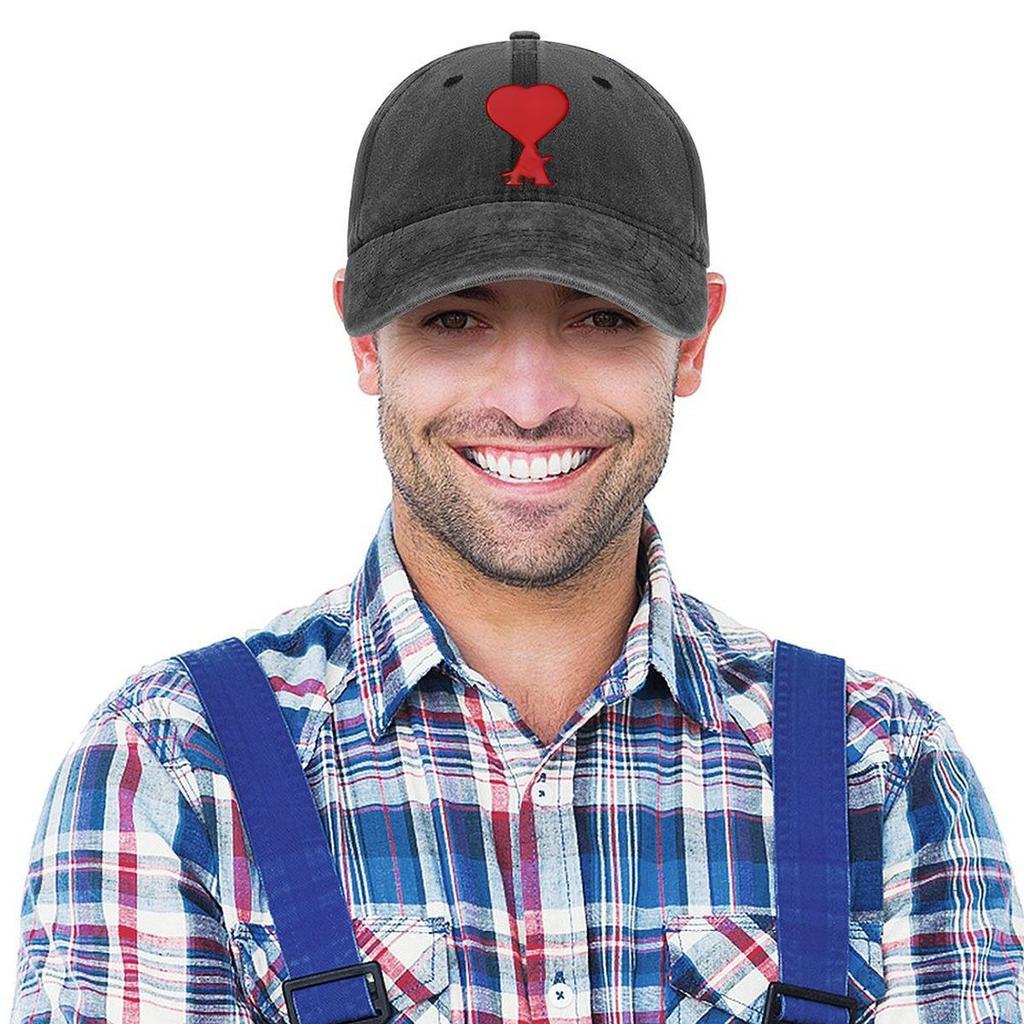 1Pc Red Heart Embroidery Washed Baseball Cap For Adults, Minimalist Retro Style Casual Soft Adjustable Dad Hat, Perfect As Gift