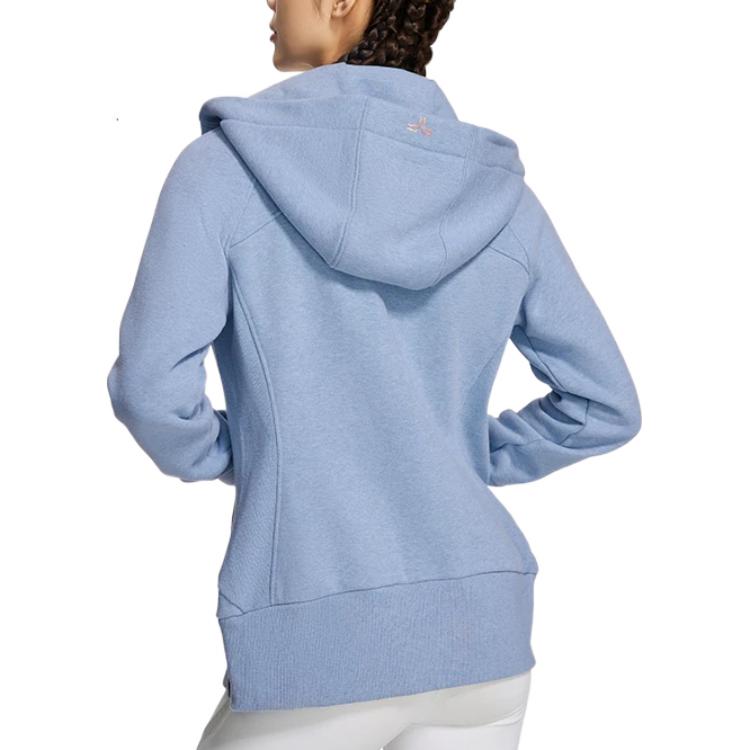 Li Ning Plain Fleece Lined Warm Zip Up Hoodie Long Sleeve Women hoodies Blue AWDSA94-4
