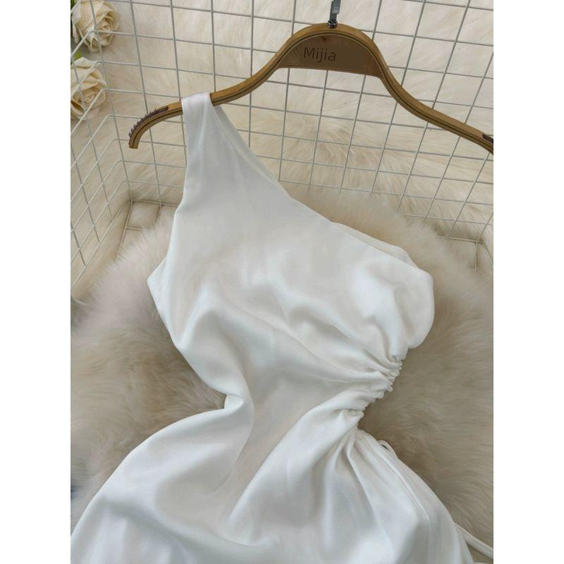 Off-the-Shoulder Photography Beach Dress Fashion Diagonal Collar A- line Travel