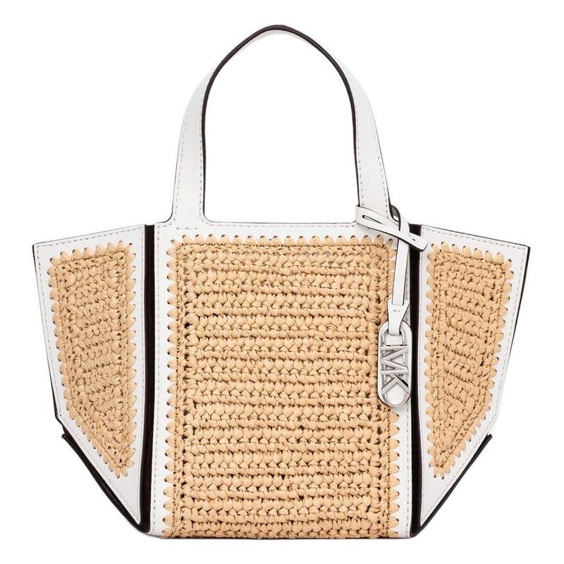MICHAEL KORS Jordi Hand Embroidery Leather Tote Bag Shopping Bag Handbag Small Women s Natural Color with Optical White белый