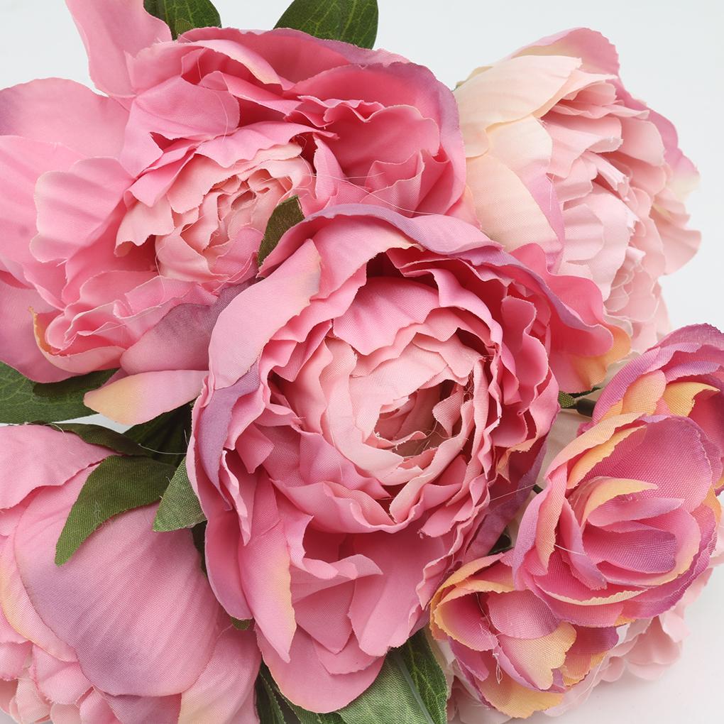 8 Head Artificial Peony Silk Flower Leaf Home Wedding Party Decor Floral Bouquet