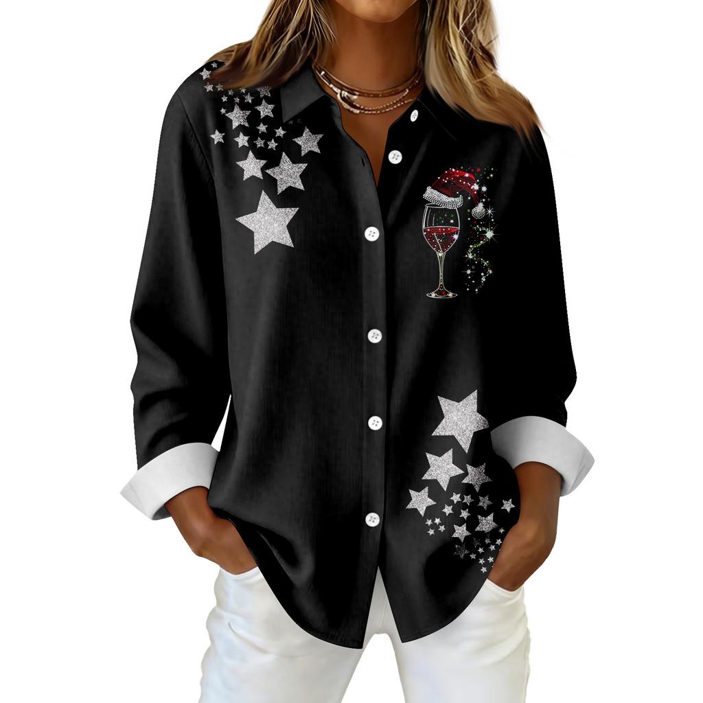 Women's Shirt Blouse Print Button Long Sleeve Casual Basic Shirt Collar Regular Top