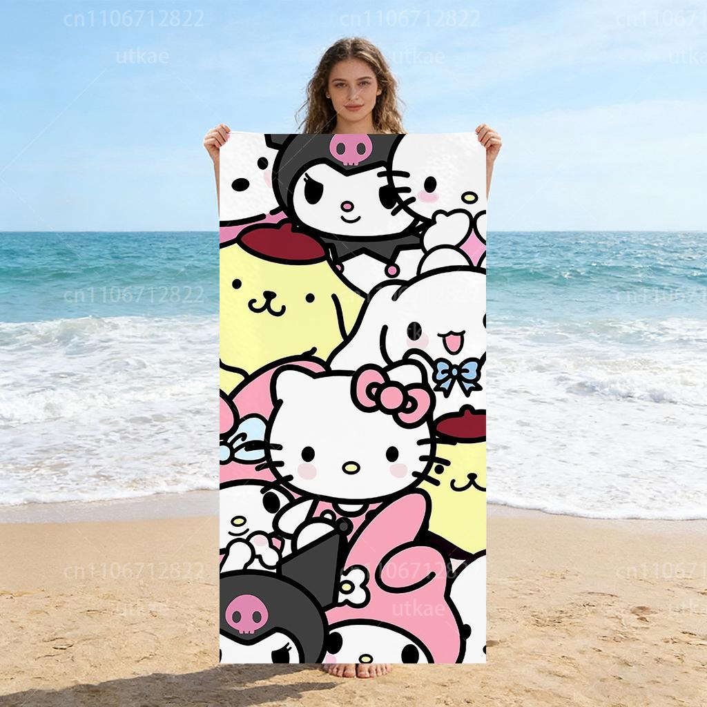 

1pc Cute Sanrio Characters Beach Towel, Kawaii Cartoon Print Soft Absorbent Towel for Beach, Pool, Travel & Camping W30*H60(CM)