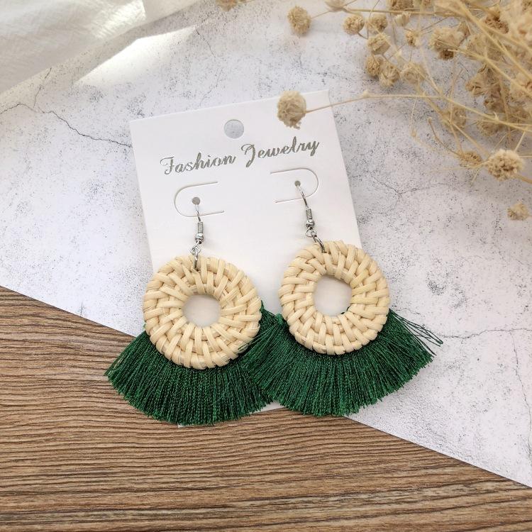 Holiday Style Handmade Grass Rattan Woven Earrings Retro Fringed Simple Stud Earrings Temperament Versatile Women's Earrings