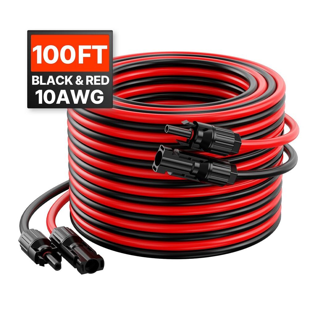 30.48m/100FT Solar Panel Extension Wire Female & Male Connectors 6mm²/10AWG Set of 2