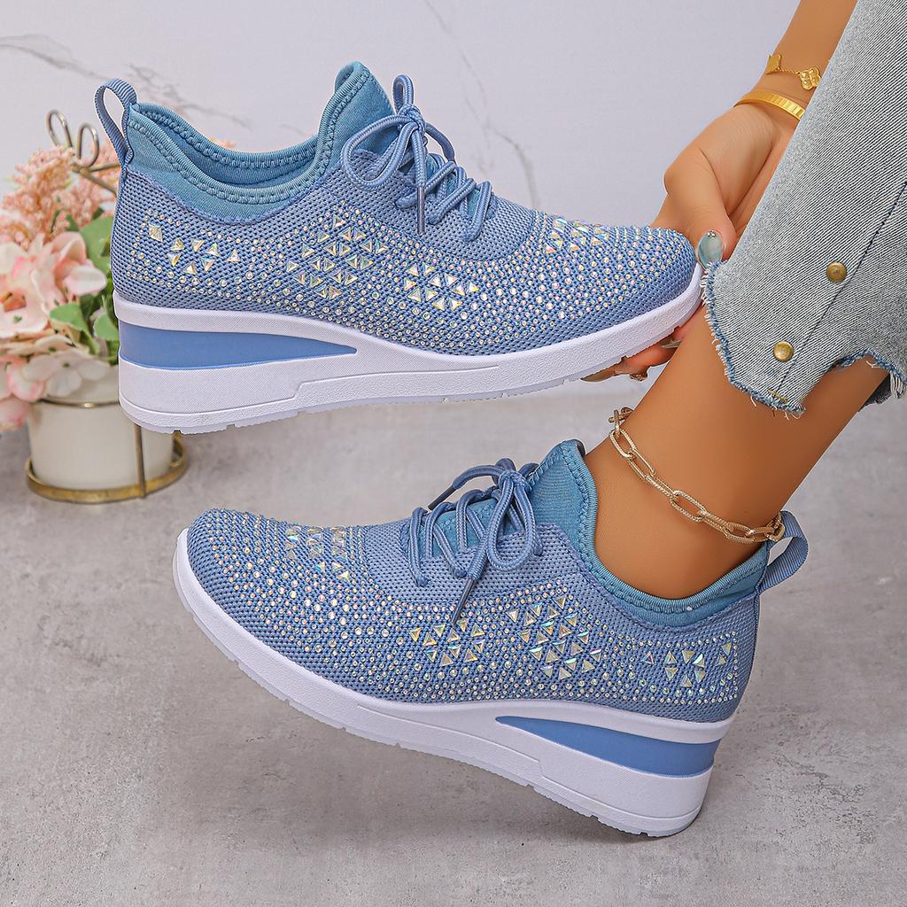 Women Mesh Shoes 2025 New Women Mesh Platform Sneakers High Heels Wedges Thick Bottom Sneakers Breathable Casual Vulcanize Shoes