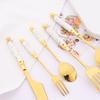5 teile/satz Luxus Geschirr Set mit Keramik Griff Weiß Gold Edelstahl Besteck Geschirr Messer Gabeln Kaffee Löffel Besteck
